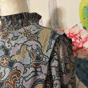 Tapestry printed vintage retro ruffle puff sleeve dress ann taylor